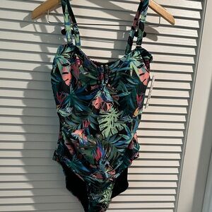 NWT TAHARI Birds of Paradise One Piece Swimsuit with Adj. and removable Straps.